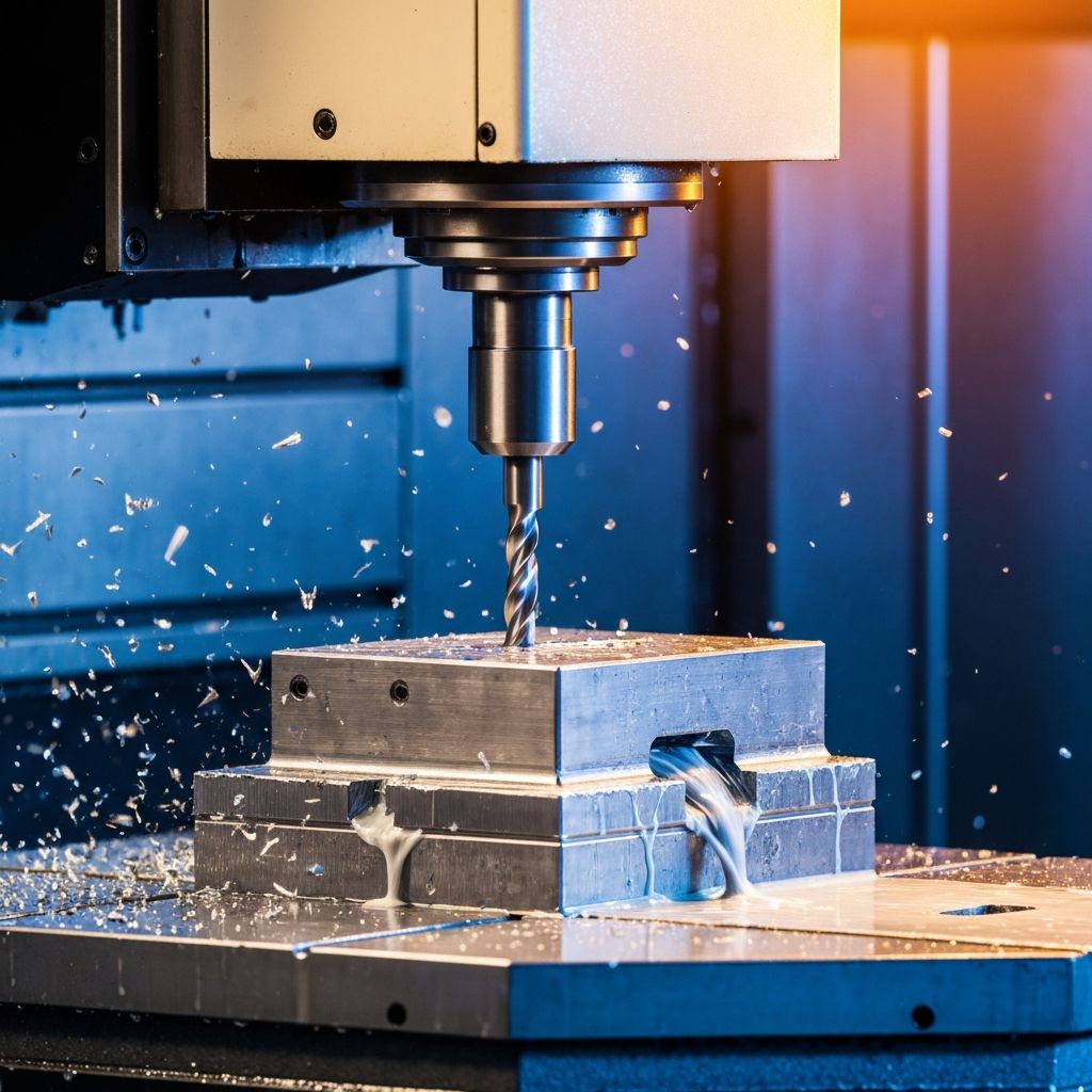 CNC milling machine cutting stainless steel with an end mill